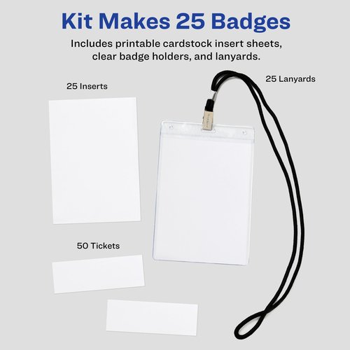 Avery Customizable Name Badges, 6" x 4.25", Laser/Inkjet Printable Inserts Including Tickets, 25 Vertical Name Tag Holders, Includes Lanyards (8520)