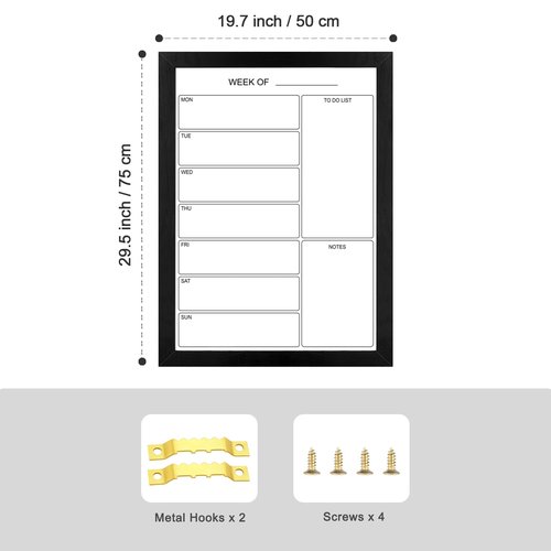 Aitakatta Weekly Dry Erase Whiteboard Calendar, 29.5"x19.7" Magnetic Surface Memo Board, Minimal Design Weekly Planner for Wall, Black Wood Frame Dry Erase Board for Office School Home(ZLBB-S-BK-5075)