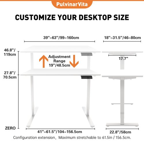 Dual Motor Standing Desk Frame 256 lbs Weight Capacity, Stand up Desk Frame Workstation, Electric Adjustable Legs, 3 Memory Height Settings, with Cable Management Tray, 2pcs Headphone Hook