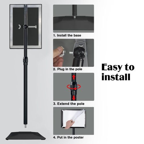 Golemas Adjustable Sign Stand for Display, with Upgraded Iron Base, Pedestal Floor Signage Stand Holder for Outdoor or Indoor Advertising (11 x 17, Black)