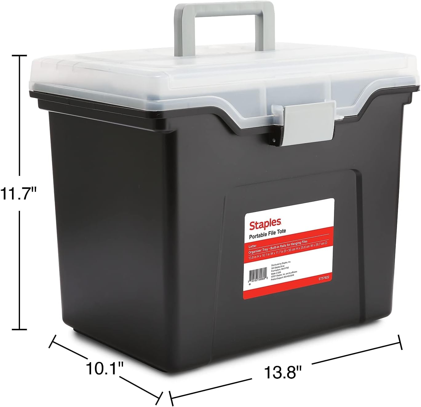 STAPLES File Folder Tote - Portable Filing Box for Letter Size Folders with Security Latch | Black/Clear