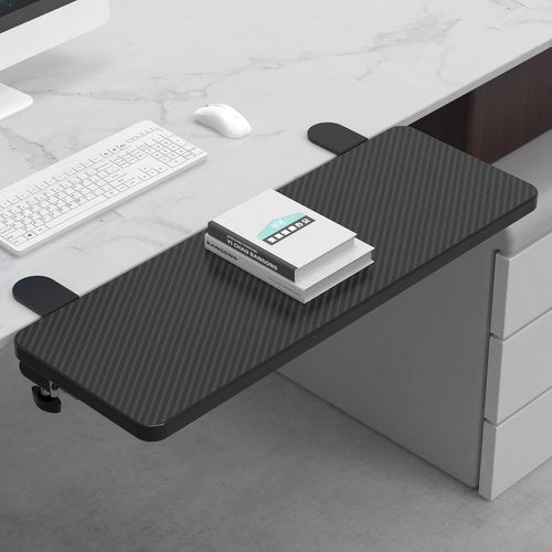 Sisyphy Ergonomics Desk Extender Tray, 23.6x9.5" Punch-Free Clamp on, Foldable Keyboard Drawer Tray, Table Mount Arm Wrist Rest Shelf, Computer Elbow Arm Support