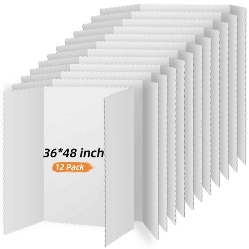 12 Pieces Tri Fold Poster Boards Bulk, Lightweight Science Display Boards, Trifold Presentation Display Board for Science Fair Project(36 x 48 Inch,White)