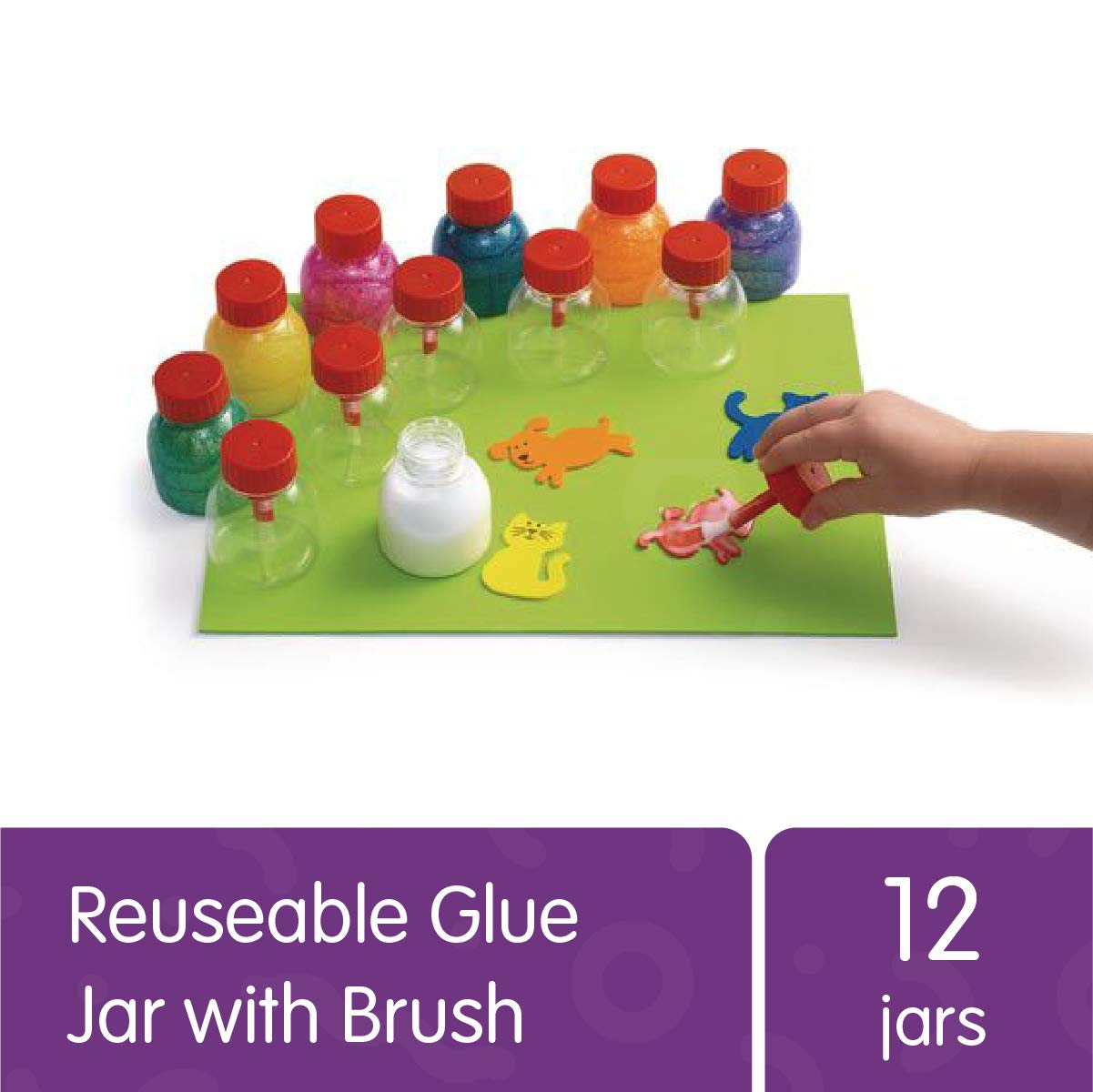 Colorations Glue Jars - Set of 12 - Empty Glue Bottles with Brushes