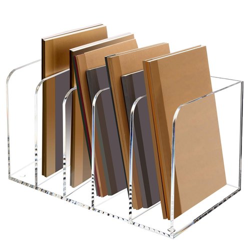Clear Acrylic Magazine File Holder, Thickened Magazine Book Rack Desk File Organizer with 5 Vertical Compartments for Office Home Desk Organization