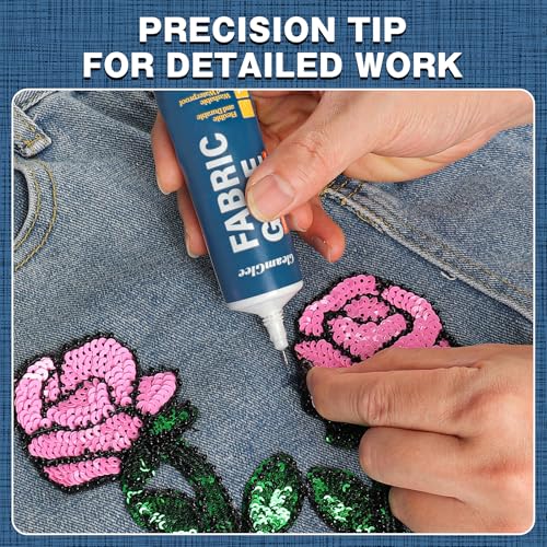 GleamGlee Clear Permanent Fabric Glue 1 Pack - Washable No-Sew Adhesive for Patches, Rhinestones & Clothing Repair