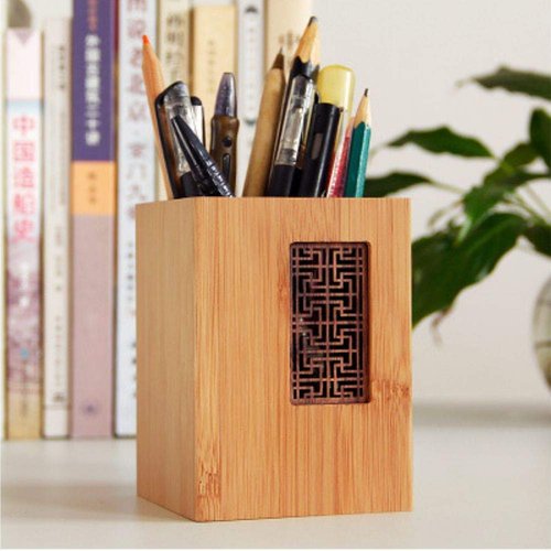 SzBlaze Creative Design Japanese Garden Style Bamboo Wood Desk Pen Pencil Holder Stand for Office School（Style 1）