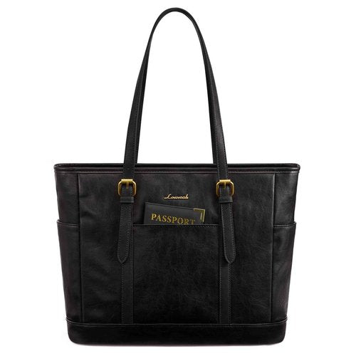 LOVEVOOK Laptop Tote Bag for Women,Vintage Leather Work Tote Bag for Women, 17.3 Inch Computer Briefcase Bag,Waterproof Teacher Business Office