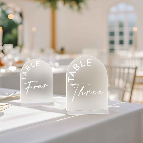 Frosted Arch Wedding Table Numbers 1-30 with Stands, 5x7 Inch Acrylic Arch Sign with Holder for Wedding Reception Table Centerpiece Decoration(New)