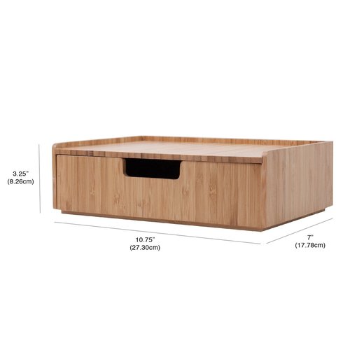 MobileVision Bamboo Office Organizer Complete Set INCLUDES: Charging Station, Pencil & Pen Holder w/Tray for Notepads, Drawer for Office Supplies & Stationary