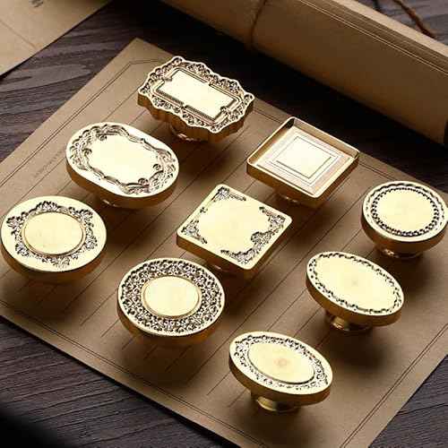 Frame Wax Seal Stamp Kit 6pcs Brass Wax Seal Head with Removable 6pcs Wood Handle Vintage Photo Frame Stamp Design for Wedding Invitations Sealing Letters Envelopes Diplomas Scrapbooking-Kit 1