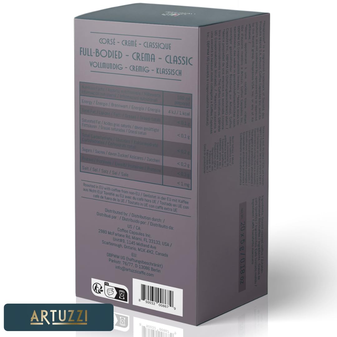 Artuzzi 120ct Espresso Pods For Nespresso Compatible Capsules Original Machines | Italian Coffee Variety - Ristretto Lungo Espresso Caramel Vanilla Chocolate | Aluminum & Recyclable