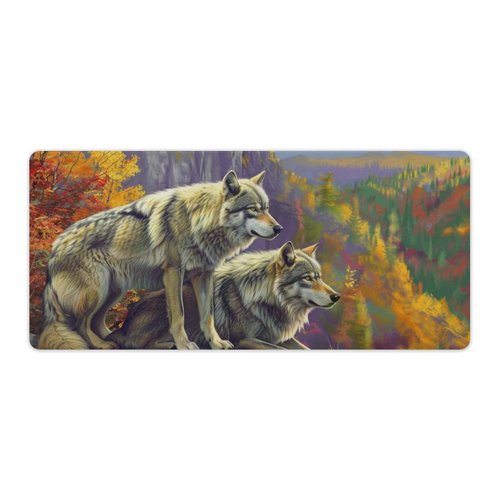 Wolf Large Mouse Pad Wildlife Animals Wolves Mousepad Extended Autumn Mountain Desk Mat for Keyboard and Computer Pad Non-Slip for Gaming Home Office Supplies for Desk 35.4 x 15.7 Inch