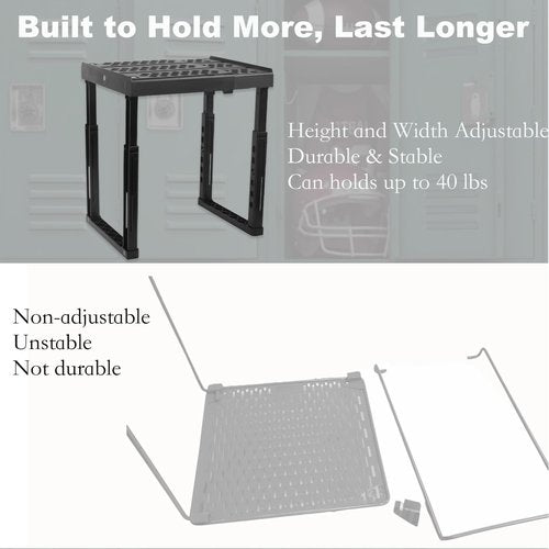 Svartur Adjustable Locker Shelf Organizer – Back to School Essentials Locker Organizer for Girls & Boys – Expandable Height & Width, Stackable, Durable– Fits Most Standard Lockers, Black, Pack of 2