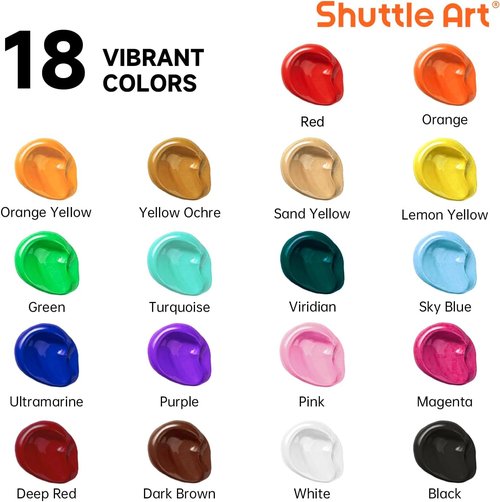 Shuttle Art Acrylic Paint Set - 18 Rich Pigmented Colors | 250ml Bottles for Artists & Kids