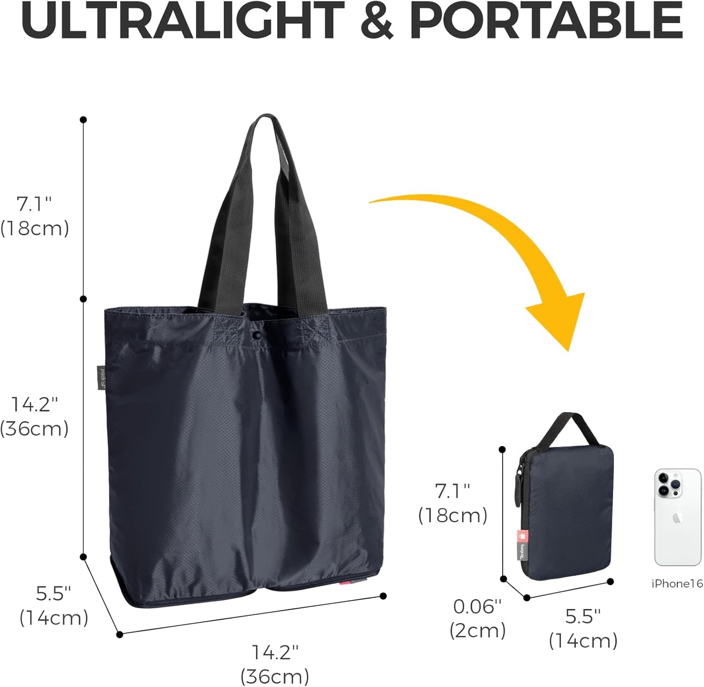 Skiennix Lightweight Packable Tote Bag - Water Resistant Reusable Grocery Bag | 16L Navy Blue