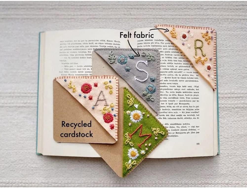 Personalized Hand Embroidered Corner Bookmark, 26 Letters Cute Flower Embroidered Corner Bookmark Embroidery Book Marker Clip for Book Lovers Bookmarks for Reading Lovers Meaningful GIF (Spring, Z)