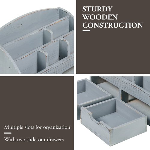 MyGift Dark Gray Wood Desk Organizer, Includes 6 Compartments and 2 Pullout Drawers to Organize Office Supplies and Accessories