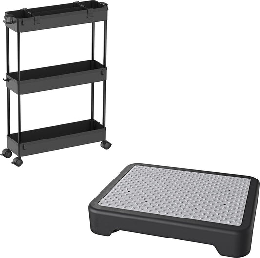 Skiennix Storage Cart & Step Stool - Versatile 2-in-1 Design for Easy Organization | Compact Size