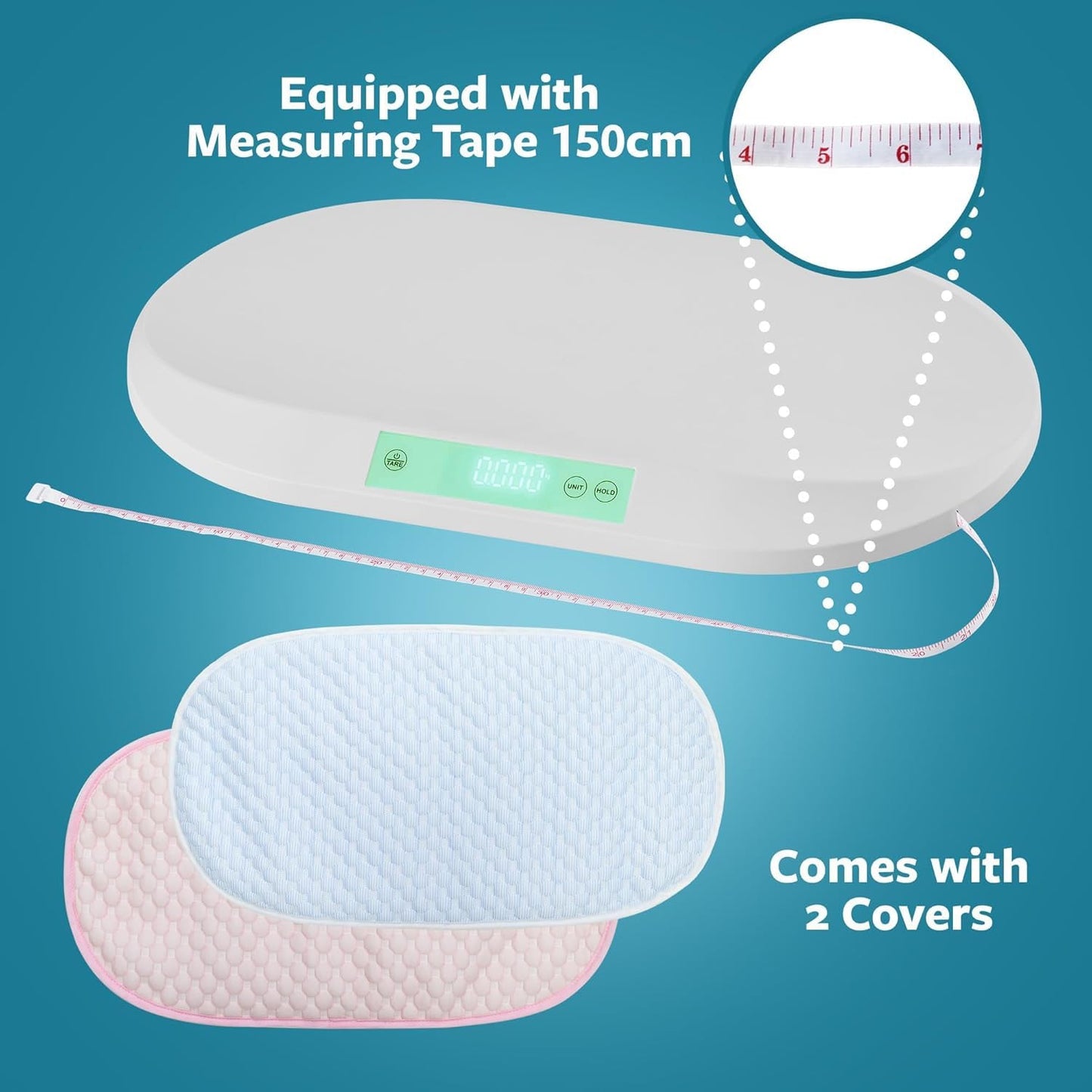 Smart Weigh Baby & Pet Scale Kit - Digital Infant Weighing Scale with Measuring Tape | 88 lb Capacity, 5 Units Display