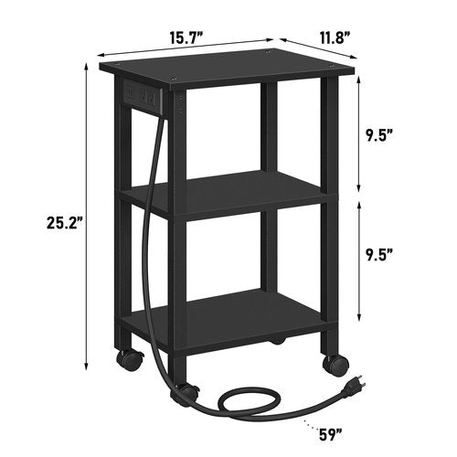 TUTOTAK 3 Tier Printer Stand, Rolling Printer Cart with Power Outlets and USB Ports, Mobile Printer Table with Wheels, for Under Desk, Office, Home, Greige PS02BK001
