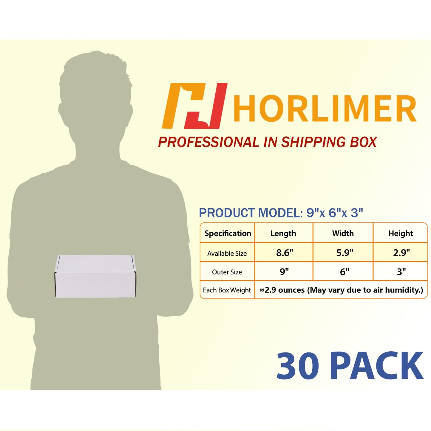 HORLIMER 9x6x3 Shipping Boxes Set of 30, White Corrugated Cardboard Mailer Box for Packing Small Business