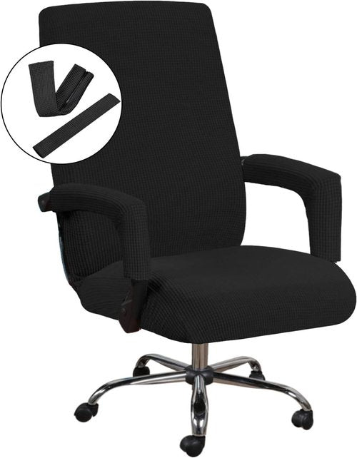 H.VERSAILTEX Stretchable Chair Covers - Removable, Machine Washable, Non-Slip Jacquard | Black, Large