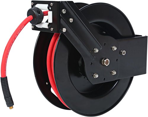 MaxWorks 50-Foot Retractable Air Hose Reel - 3/8" Heavy-Duty Rubber Hose, 250 PSI, Brass Fittings | Ideal for Garage & Workshop