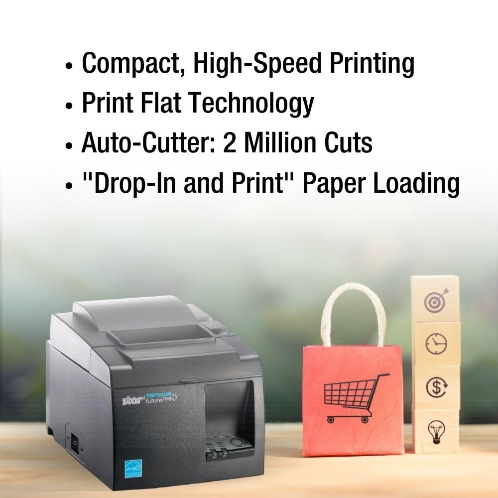 Star Micronics TSP143IIIBi Bluetooth Thermal Receipt Printer - Auto-Cutter, Internal Power Supply | Gray for iOS, Android, Windows