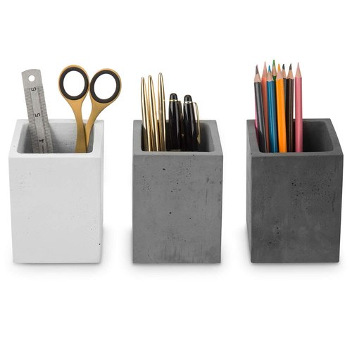 MyGift Pen Holder Pencil Holder For Desk,Pen Cup Holder For Desk,Concrete Desktop Pencil Cup,Modern Gray-Tone,Set of 3