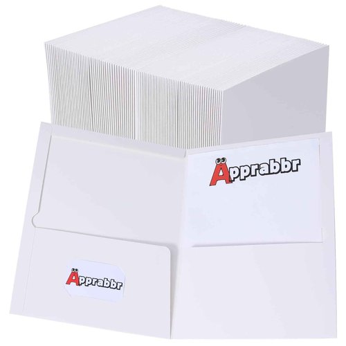 100 Pack 2 Pocket Glossy Laminated Paper Folders Letter Size Presentation Folder Bulk for Back to School Items School Supplies Two Pocket Portfolio Folder for Teacher Office Business Home - White
