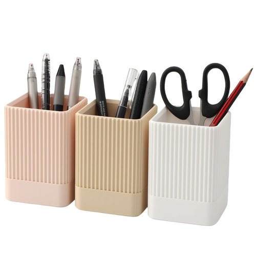 3 Pack Aesthetic Pen Holder for Desk-Sturdy Plastic Pencil Holder - Stylish Makeup Brushes Cup for Women Girls - Cute and Functional Desk Organizer for Office Supplies - Modern Office Decor Pen Cup