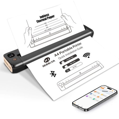Rongta Portable Printer Wireless for Travel, Bluetooth WiFi Inkless Thermal Printers for 8.5" x 11" US Letter & A4 Size, Compatible with Android iOS Phone Mac Windows Laptop for Office & Home (Gray)