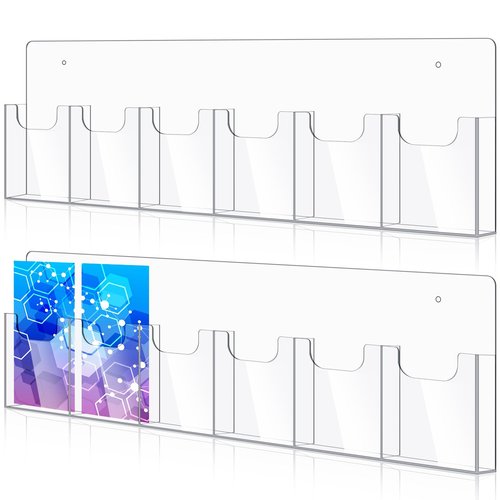 Sherr 2 Pcs Acrylic Brochure Holder Wall Mount, 4 x 9 Inches Clear Hanging Flyer Display Holder Plastic Pamphlet Stand with Nails for Magazine, Booklet, Card, Bookmark Display, 26.7 x 7.8 Inch