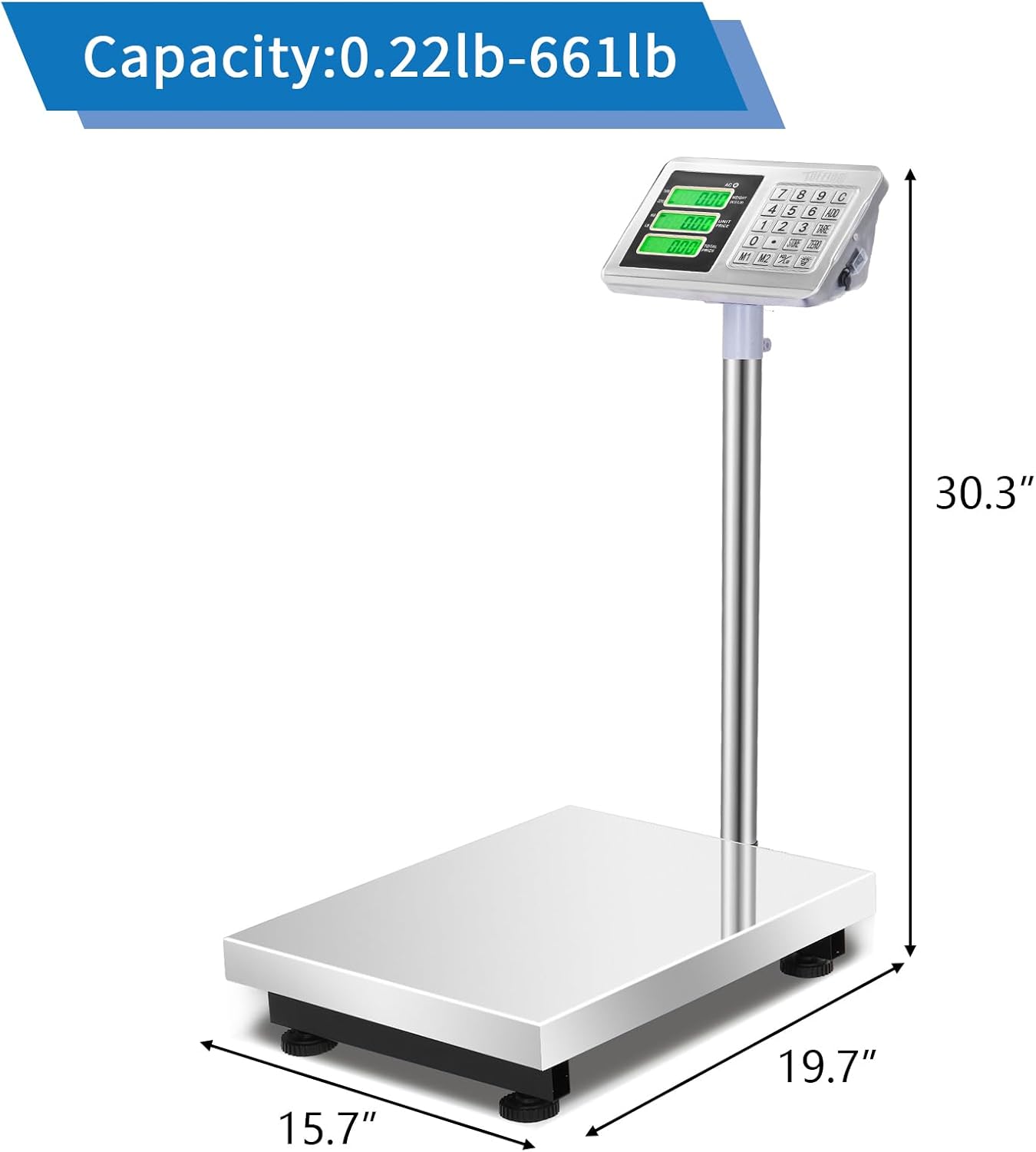 TUFFIOM Digital Platform Scale - 661lbs Capacity, Stainless Steel, High-Definition LCD Display | Perfect for Luggage & Shipping