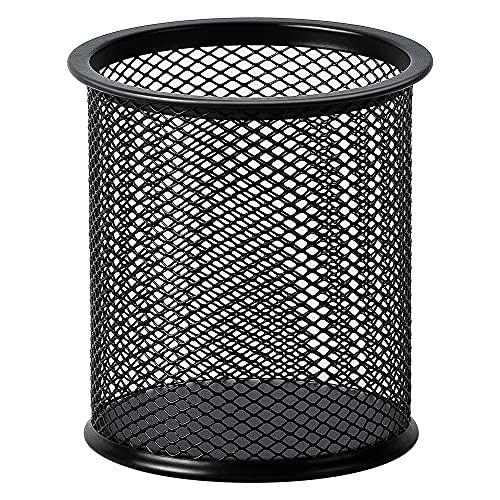 Amazon Basics Wire Mesh Pen Cup Holder - Desk Organizer for Stationery, Black, 3.7" x 3.3"