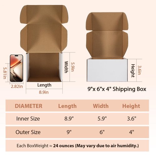 magictaill White Shipping Boxes 9x6x4-25Pack Mailing Boxes, Heavy Duty Recycled Cardboard Boxes for Packaging Small Business Gift Boxes, Moving Supplies Home & Office