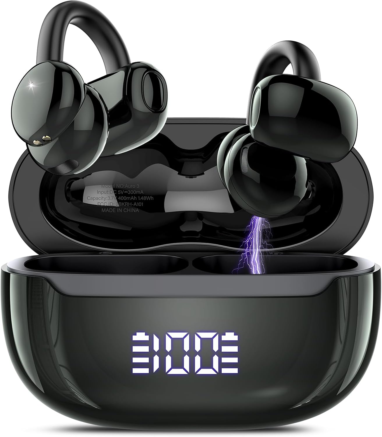 Skiennix Wireless Earbuds - Open Ear Bluetooth 5.4 Headphones with DNN Noise Cancelling, 48H Playtime, Secure Fit | Black