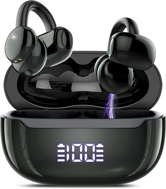 Skiennix Wireless Earbuds - Open Ear Bluetooth 5.4 Headphones with DNN Noise Cancelling, 48H Playtime, Secure Fit | Black