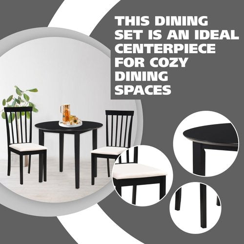 Kings Brand Furniture – 5 Piece Modern Round Wood Dining Set - Dining Room, Kitchen, Dinette Table & 4 Upholstered Chairs (Black)