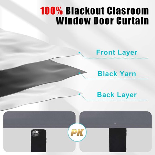 PJT 8 × 36IN Thick Classroom Door Window Cover,100% Blackout Classroom Window Cover Lockdown,Sunlight Privacy Door Curtain,Blackout Lockdown Shade