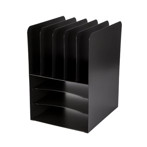 Huron Desktop File Binder Organizer Storage, Combination Vertical 5/Horizontal 3 Slot Compact Letter Tray, Black Steel