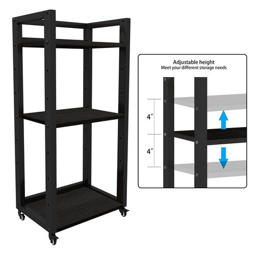 Natwind 3-Tier Movable Printer Stand with Storage Rolling Floor-Standing Deskside Shredder Computer Host Stand Adjustable Storage Shelf Rack on Wheels for Office Supplies Fax Scanner File Book (Black)