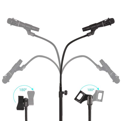 Microphone Stand Boom Mic Stand-Kangziliang Mike Stand Gooseneck Microphone Stand Tripod Adjustable Height 3'- 6' with Mic Clips and 3/8" - 5/8" Adapter for Singing,Most Mics