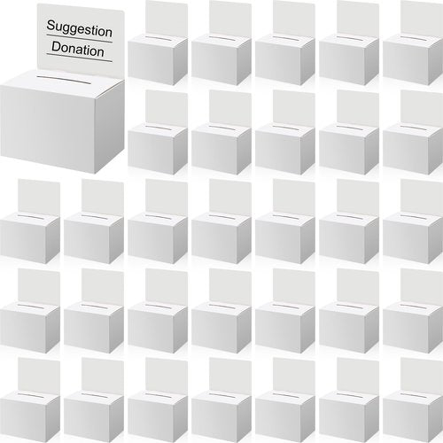 Seajan 100 Pcs Raffle Ballot Box with Slot Suggestion Ticket Donation Box for Fundraising Collecting Card Voting Contest, 6.5 x 4.5 x 4.5''(White)