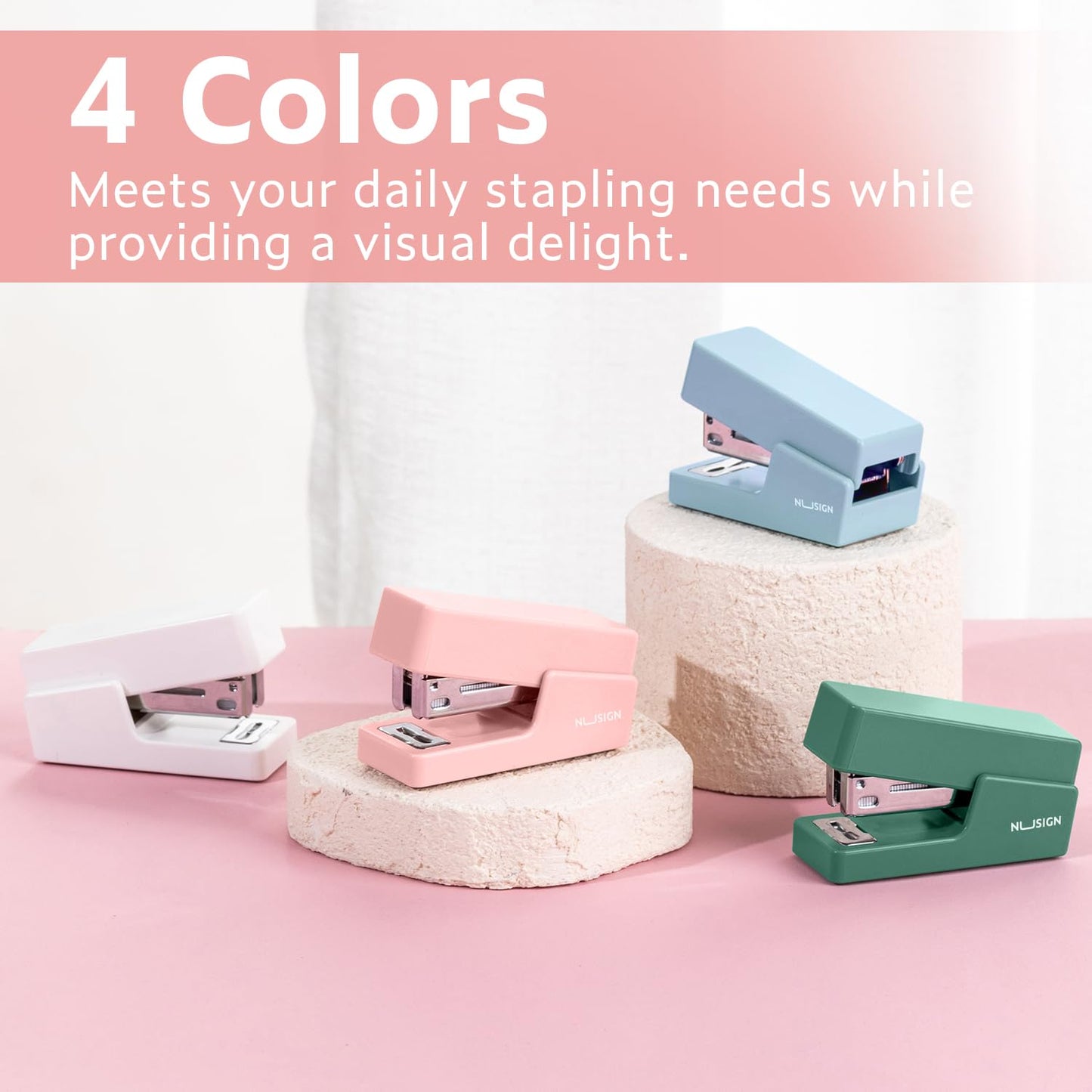 NUSIGN Mini Stapler with 830 Staples, Small Cute Desk Staplers, 25 Sheet Capacity, Pink