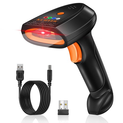 KUIIYER Bluetooth Barcode Scanner, Wireless 2D QR 1D Bar Code Scanners with LED Lights Display & AI Voice, Plug & Play Handheld Barcode Reader for iPhone, Android, iPad, Tablet, PC Computers & POS