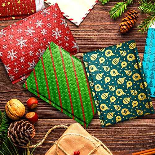 25 Pack Christmas 7x10 inch Poly Bubble Mailers Padded Envelopes Retailer Holiday Shipping Bags with Waterproof Self Seal Strip with Five Different Christmas Pattern.(7x10 inch,Mixed Pattern)