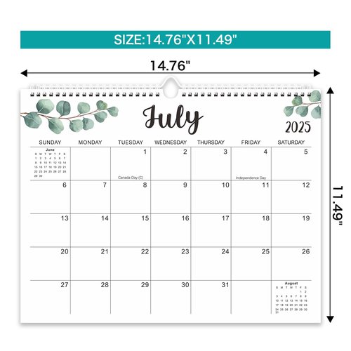 Wall Calendar 2025-2026, 18 Months Academic Calendar, Jul. 2025 - Dec. 2026, 14.76" × 11.75", Monthly Wall Hanging Calendar with Thick Paper for Office Home