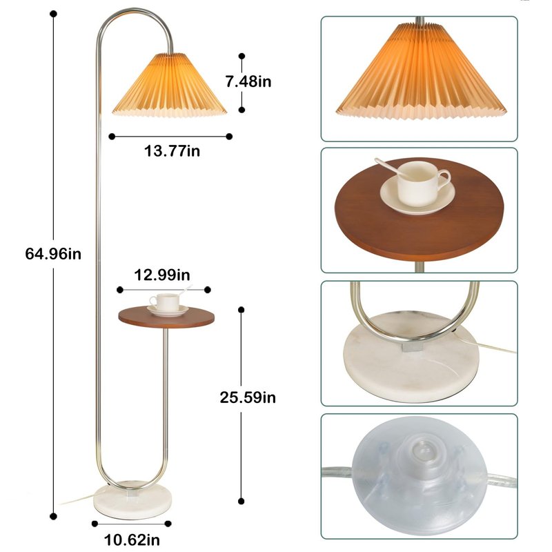beaysyty Modern Elegant with Tray Floor Lamp for Office Cafe Den Living Room Bedroom, Foot Switch and Chrome Finish, Orange Pleated Cloth Lampshade